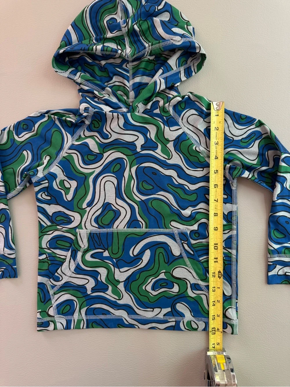 Hanna Andersson Kids UV UPF Sun Hoodie Blue Green Camo Wave print 5T 110cm